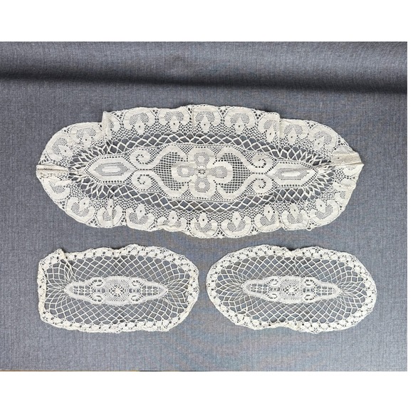 Other - Vintage Floral Crochet Lace Doilies Oval Table Runner Dresser Scarf Set of 3